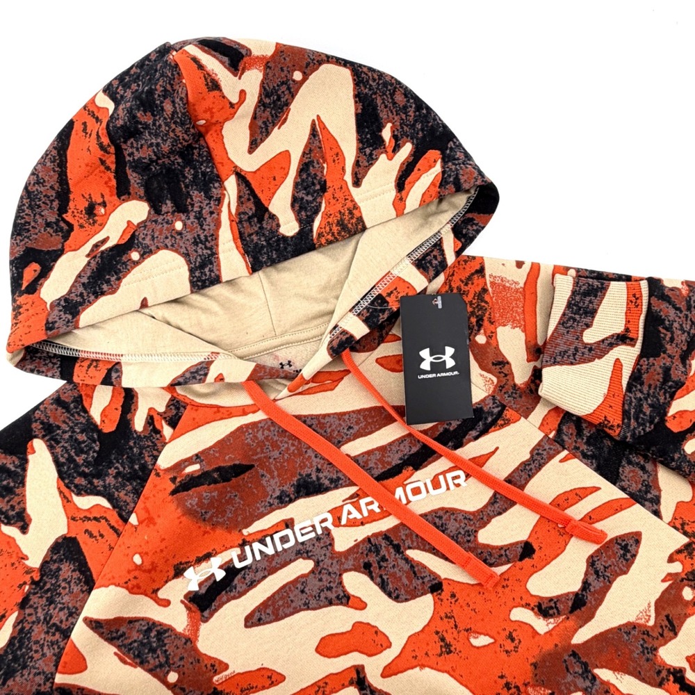Under Armour Rival Fleece Hoodie Mens Medium Orange Camo NWT 6003957